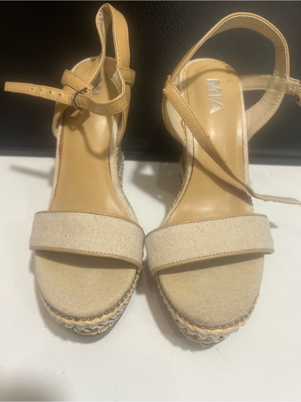 MIA Boho Neutral Canvas Espadrille Platform Sandals - Tan
